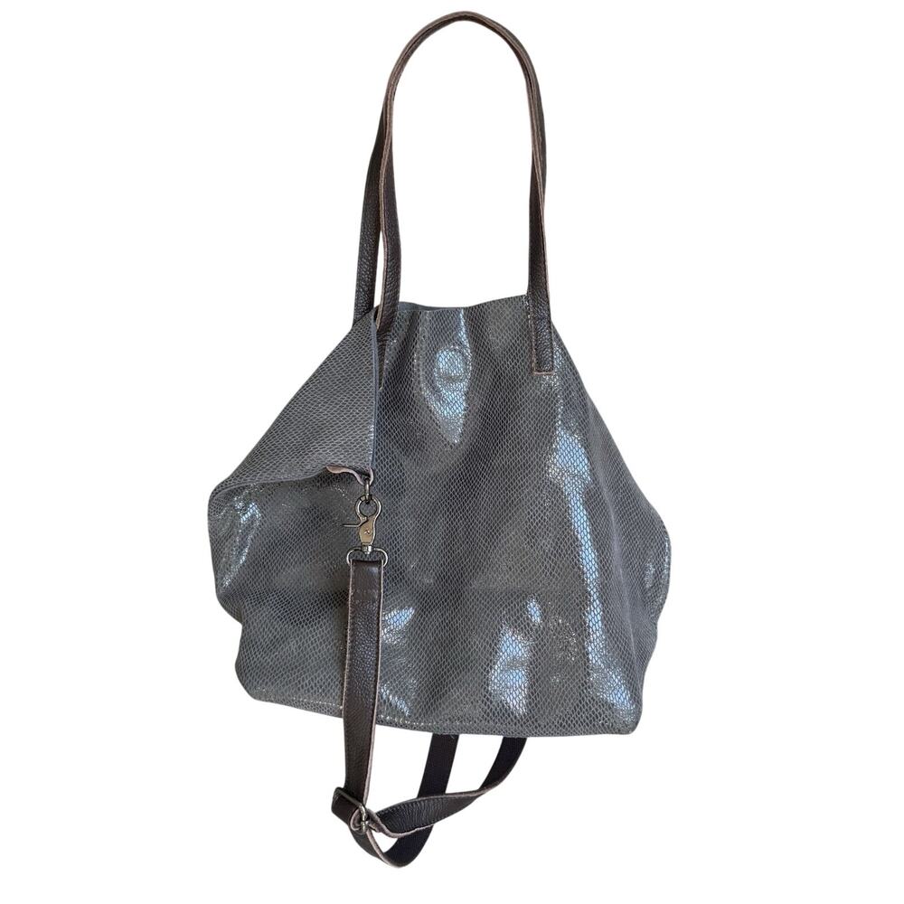 Genuine Leather Gray Snakeskin Embossed Hobo Bag Slouchy Boho Oversized Tote